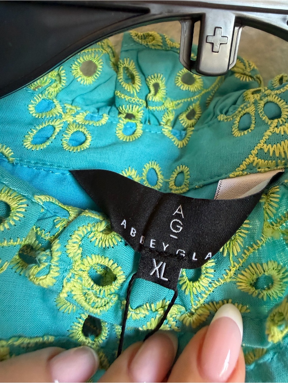 NWT Abbey Glass Sadie Maxi Dress Teal and Chartreuse Jasmine Eyelet Sz XL - Picture 14 of 15